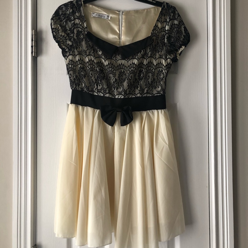 super cute cream and black lace dress